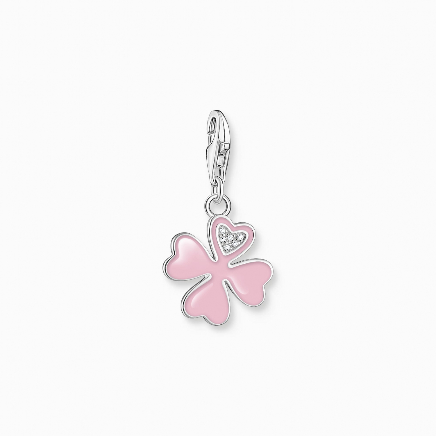 2022 041 | THOMAS SABO Silver Charm Pendant Pink Cloverleaf with White Stones