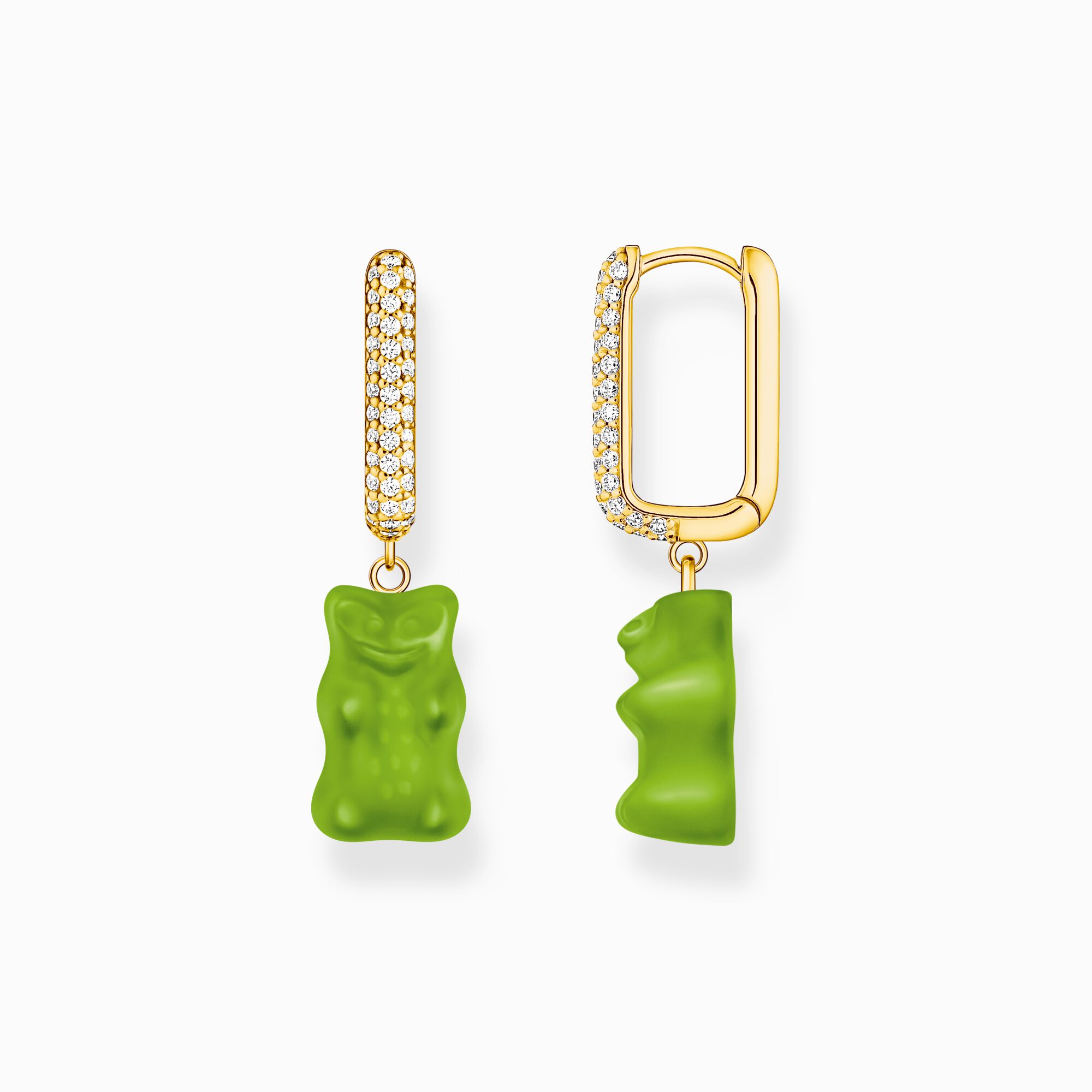 THOMAS SABO Gold-Plated Single Hoop Earring Medium Sized with Green Goldbears de150234-bcf6-4515-ba2c-4df52db173f6