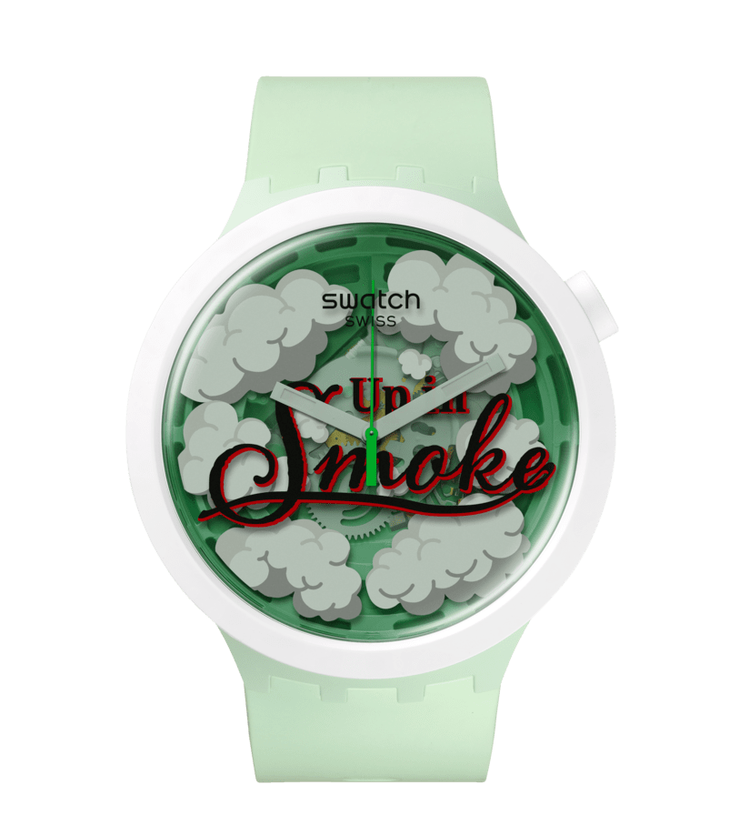 SB03Z103 | SWATCH PUFFFFRAMIC COLLECTION UP IN SMOKE Light Green Silicone Strap