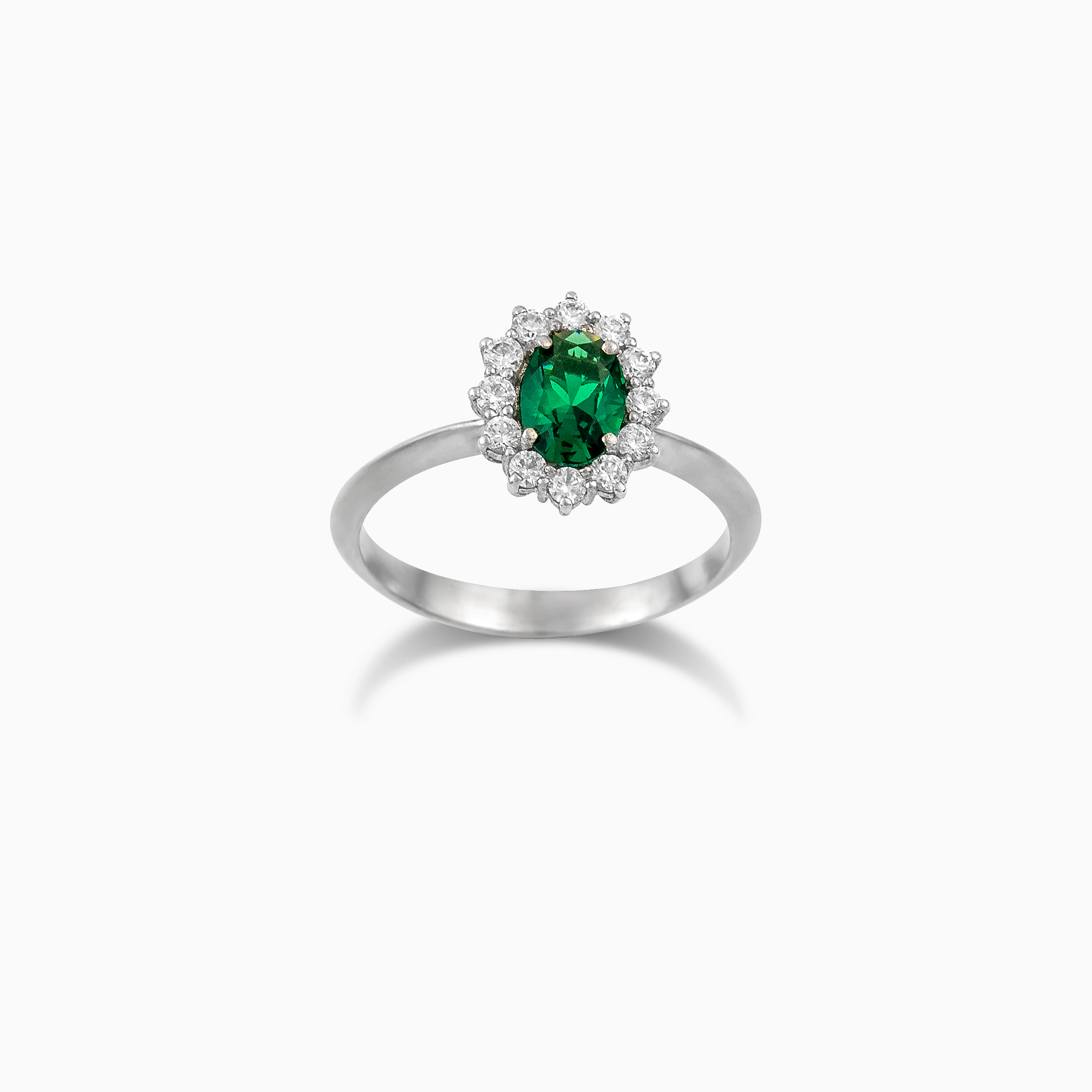REM 02 white1 | DIAMOND JOOLS Rosette Ring in Gold 18K with Emerald & Diamonds