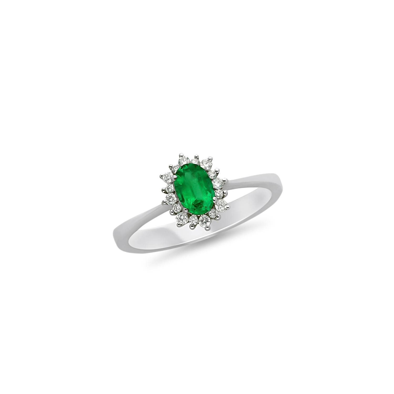 194075 | DIAMOND JOOLS Rosette Ring in White Gold 18K with Emerald & Diamonds