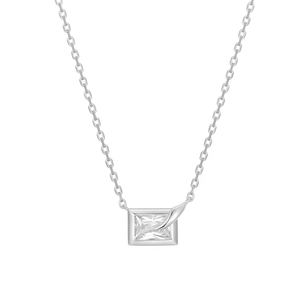N069 01H | ANIA HAIE Silver Sparkling Bezel-Set Cube Necklace