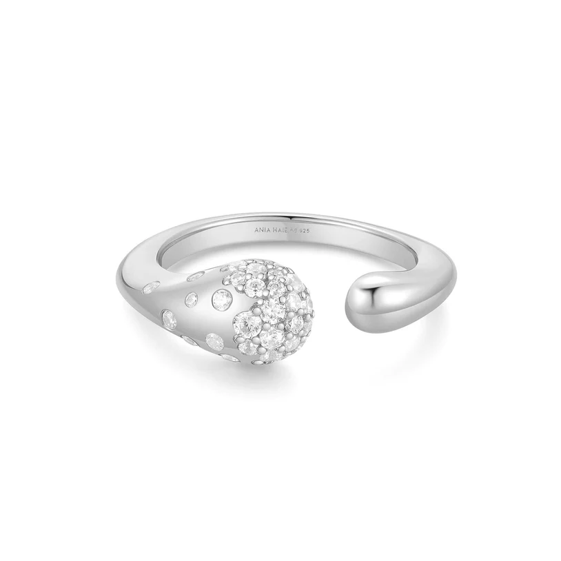 R066 04H | ANIA HAIE Silver Sparkling Sculptural Crossover Adjustable Ring